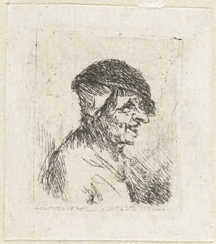 Buste van een lachende boer by Adriaen van Ostade, print, 1650-1652