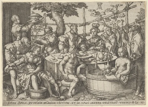 The Rich Man at His Table, from "The Parable of the Rich Man and Lazarus" by Heinrich Aldegrever, print, 1554