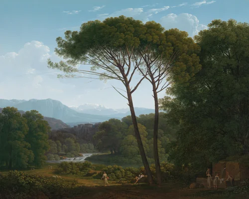 Italiaans landschap met pijnbomen by Hendrik Voogd, painting, 1795