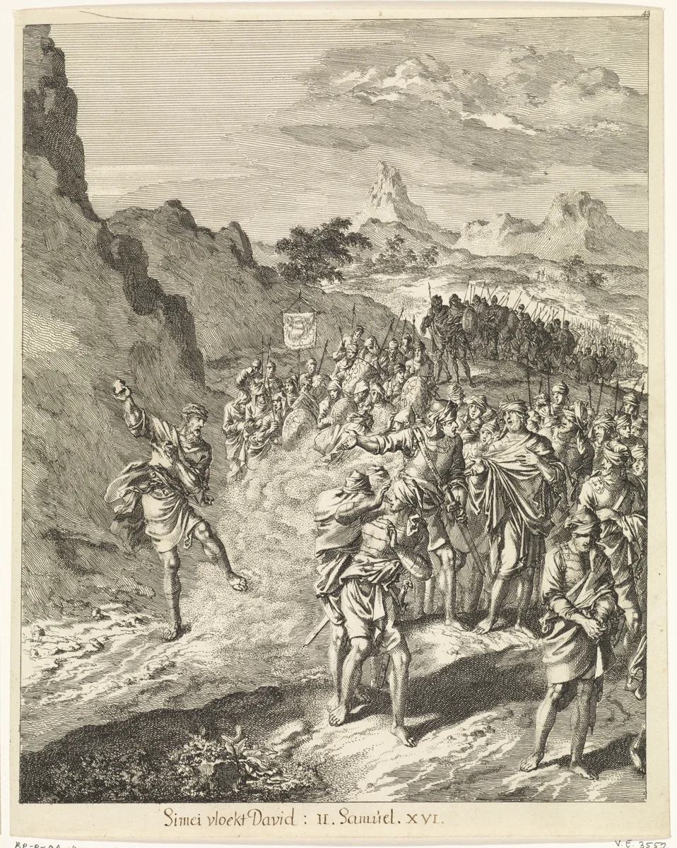 Simi vervloekt koning David by Jan Luyken, print, 1708