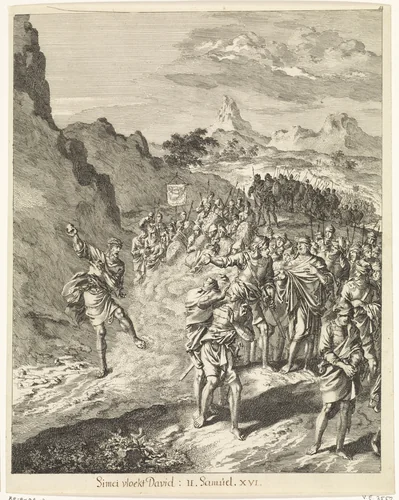 Simi vervloekt koning David by Jan Luyken, print, 1708