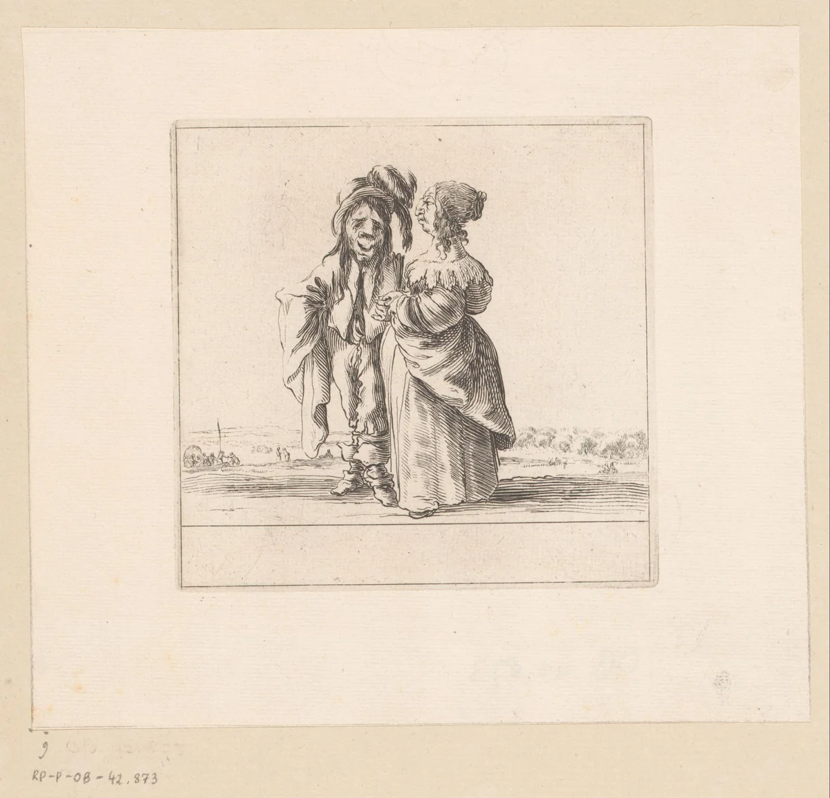 Karikaturale voorstelling van een man en een vrouw by François Collignon, print, 1620-1687