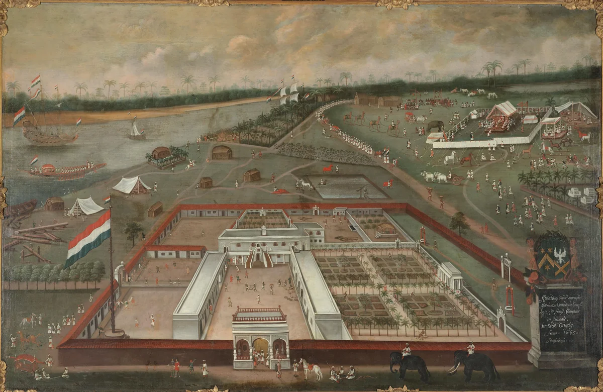 The Trading Post of the Dutch East India Company in Hooghly, Bengal by Hendrik van Schuylenburgh, painting, 1665