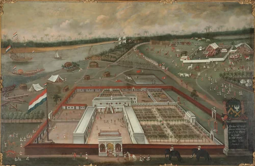 The Trading Post of the Dutch East India Company in Hooghly, Bengal by Hendrik van Schuylenburgh, painting, 1665