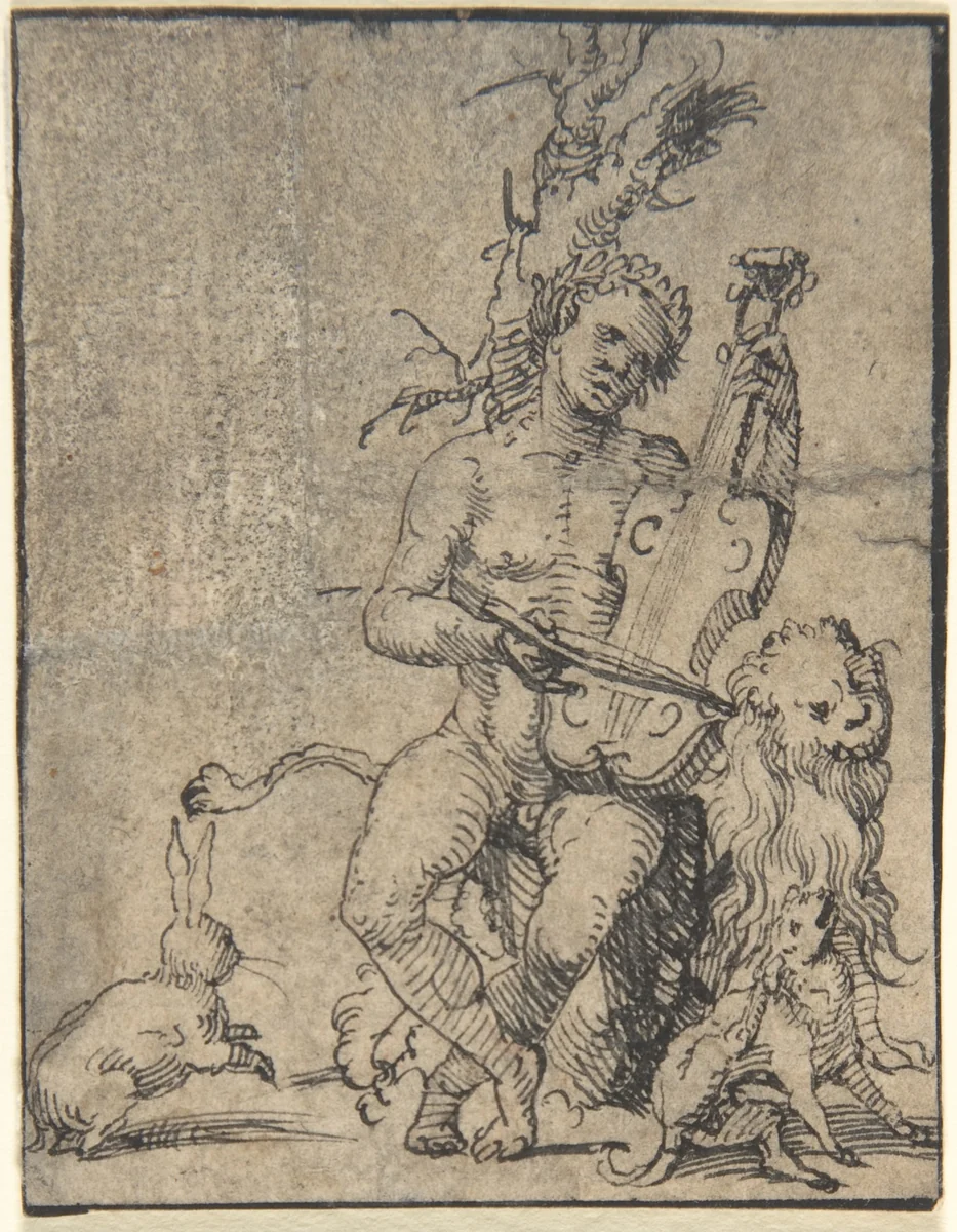 Orpheus Playing to the Animals by anonymous, drawing, 1515-1525
