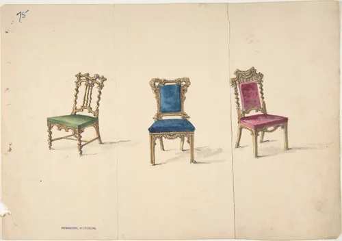 Designs for Three Chairs by anonymous, drawing, 1815-1825