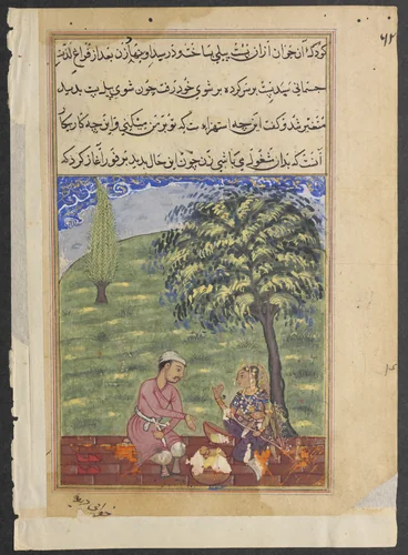 The unfaithful wife explaining away the presence of the dough elephant, from a Tuti-nama (Tales of a Parrot): Eighth Night by Unknown, painting, 1555-1565