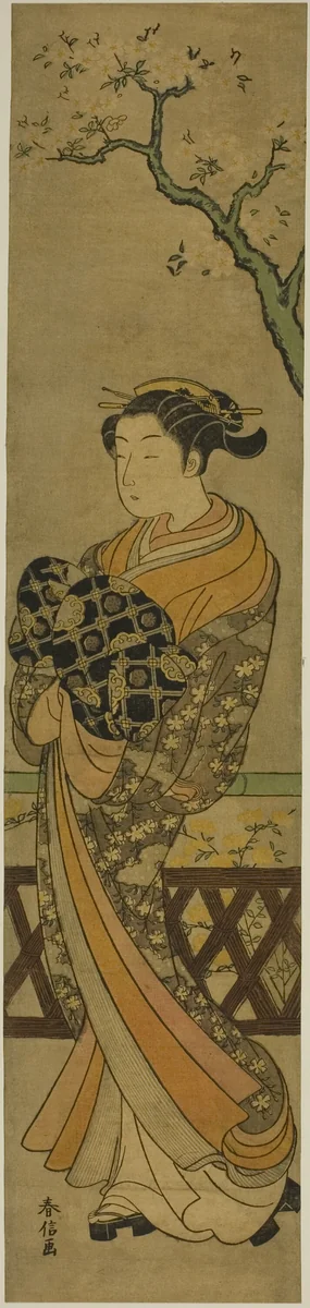 Courtesan Parading Beneath Cherry Tree by Suzuki Harunobu (鈴木春信), print, 1764-1770