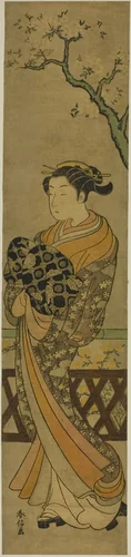 Courtesan Parading Beneath Cherry Tree by Suzuki Harunobu (鈴木春信), print, 1764-1770
