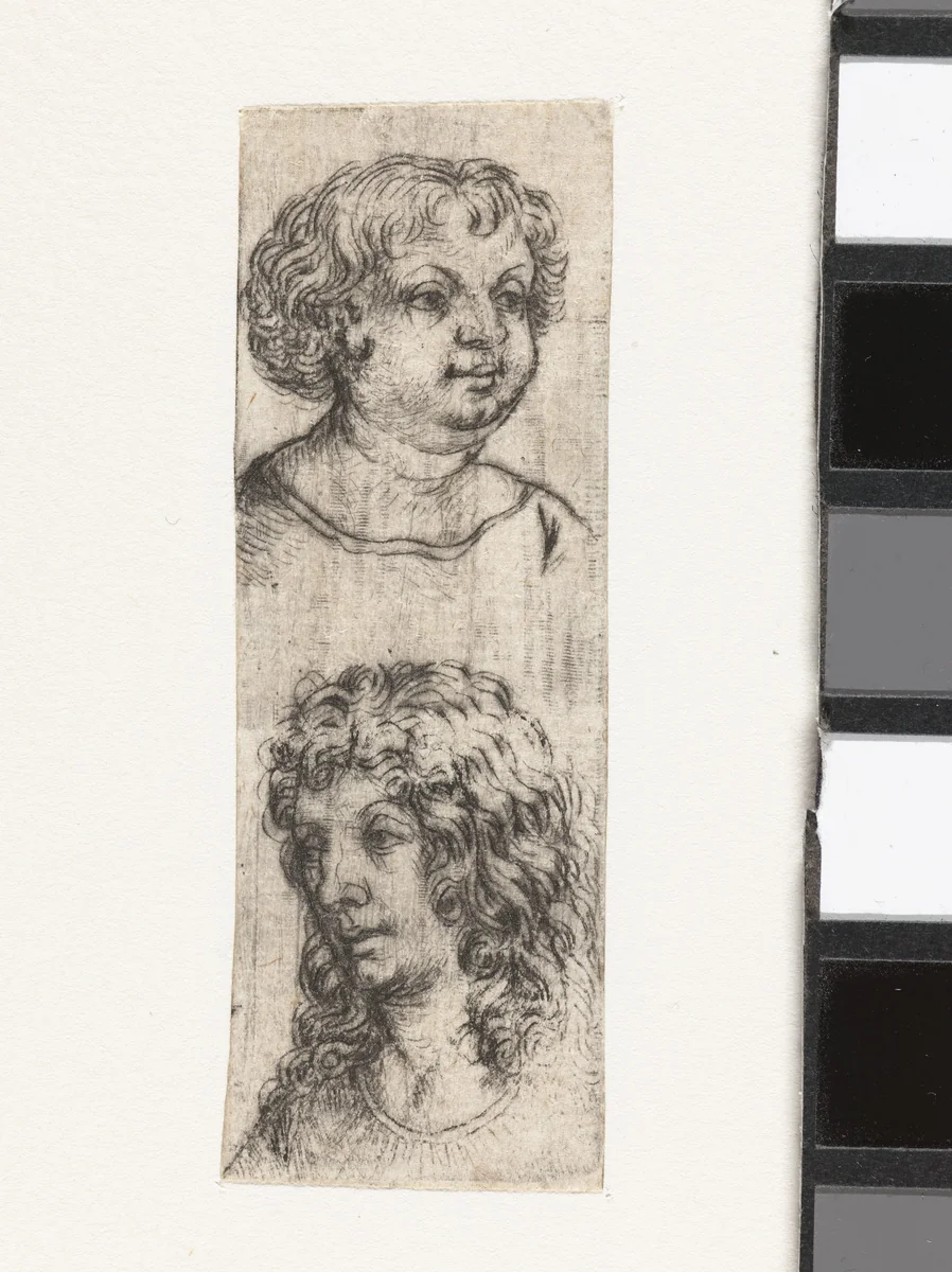 Studie van twee hoofden by Meester van het Amsterdamse Kabinet, print, 1485-1490