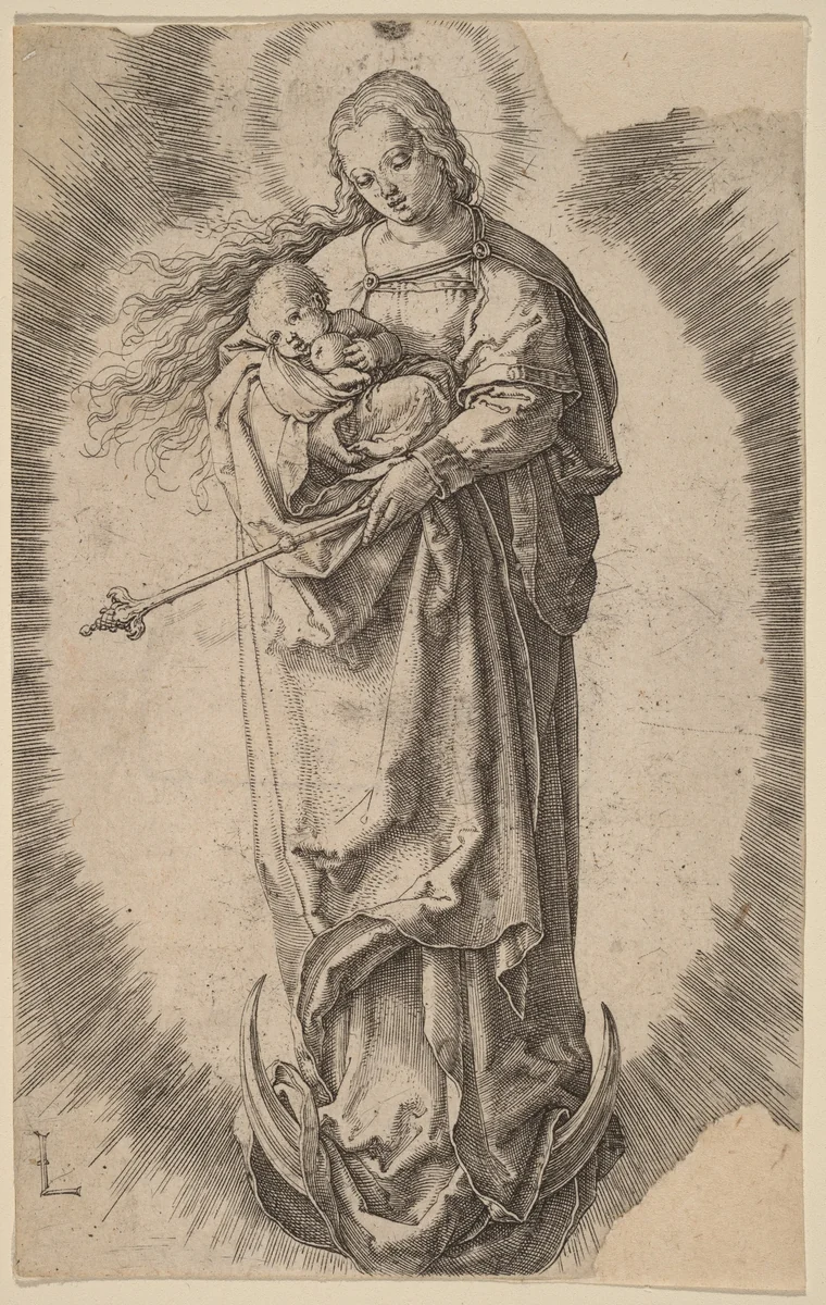 The Virgin and Child on the Crescent by Lucas van Leyden, print, 1489-1533