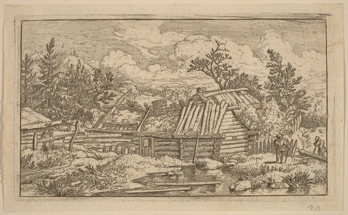 Two Beams Floating in the Water by Allart van Everdingen, print, 1645-1656