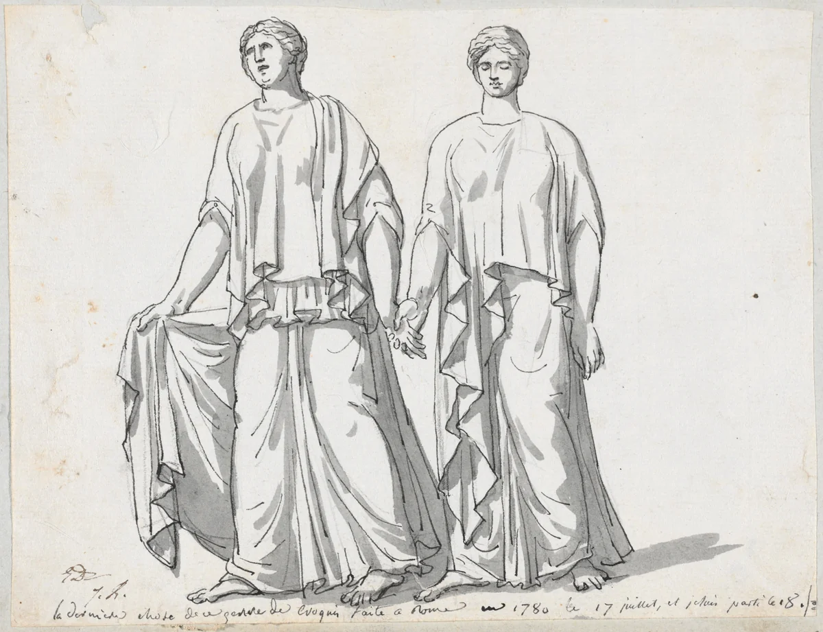 Two of the Three Graces, from San Giovanni Laterano by Jacques-Louis David, drawing, 1775-1780