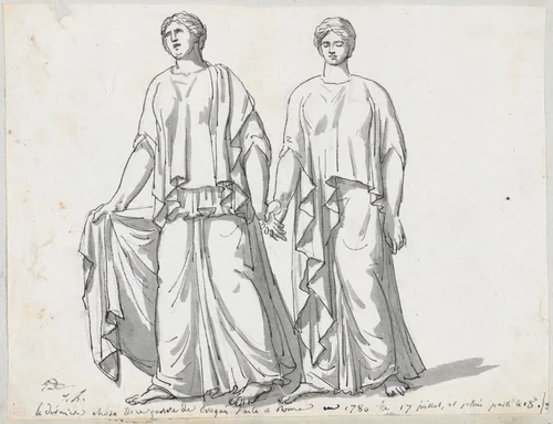 Two of the Three Graces, from San Giovanni Laterano by Jacques-Louis David, drawing, 1775-1780