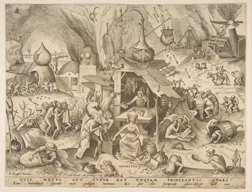 Avarice (Avaritia), from the series The Seven Deadly Sins by Pieter Bruegel, print, 1558