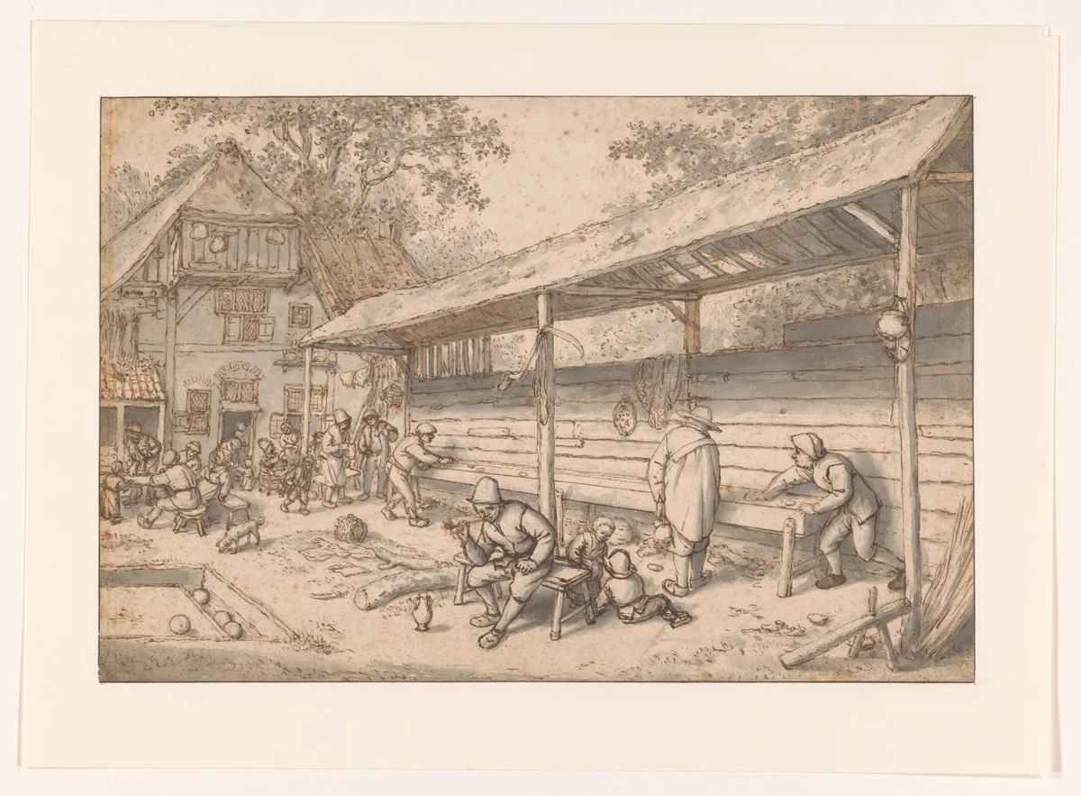 Tavern Games by Adriaen van Ostade, drawing, 1677