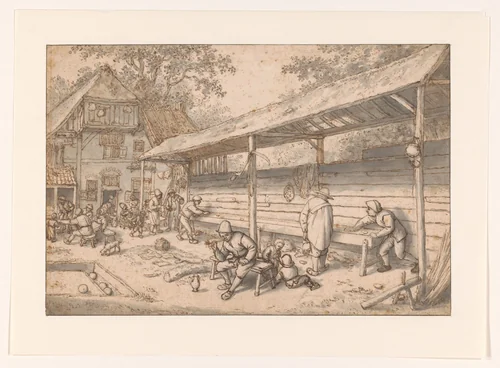 Tavern Games by Adriaen van Ostade, drawing, 1677