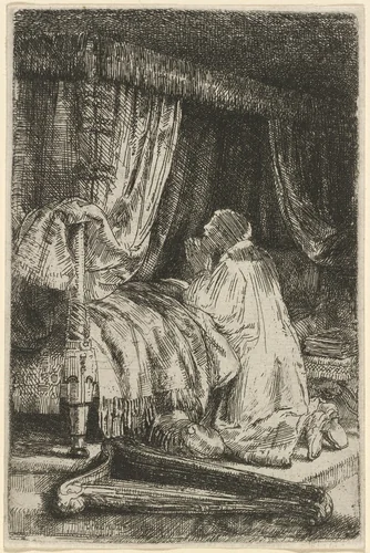 David in Prayer by Rembrandt van Rijn, print, 1652