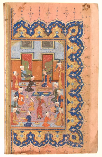 "A Scene of Conviviality at Court", Folio from a Divan (Collected Works) of Mir 'Ali Shir Nava'i by Ali Shir Nava'i, manuscript, 1555-1605