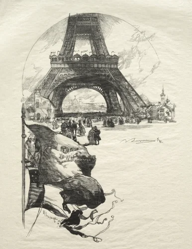 La Tour Eiffel by Auguste Louis Lepère, print, 1889