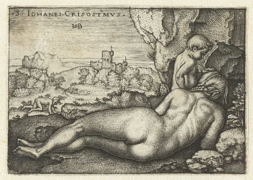 Heilige Johannes Chrysostomus als kluizenaar in de woestijn by Unknown, print, 1510-1550