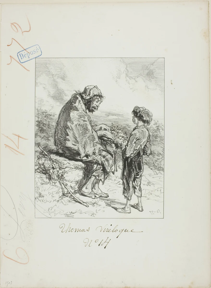 Les Propos de Thomas Vireloque: Not taught anything?-yet stupid already by Paul Gavarni, print, 1853