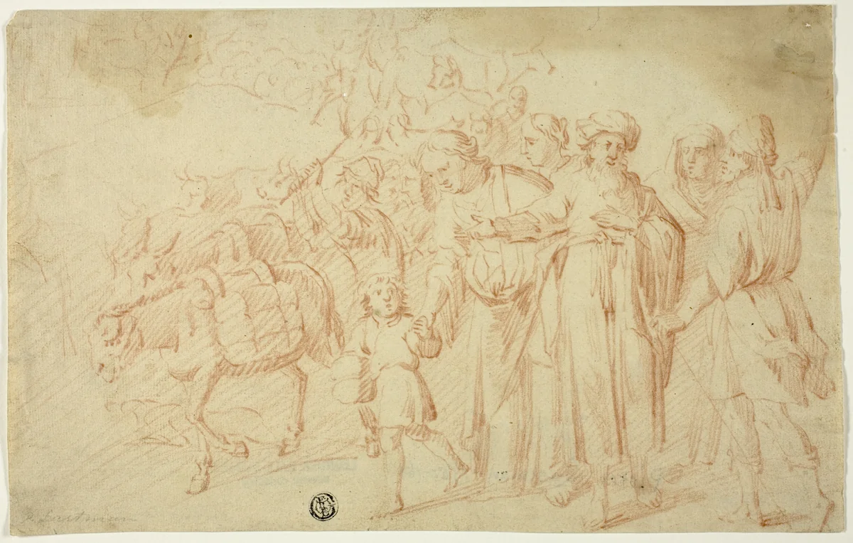 Joseph and His Brothers in Egypt by Pieter Pietersez. Lasman, drawing, 1600-1649