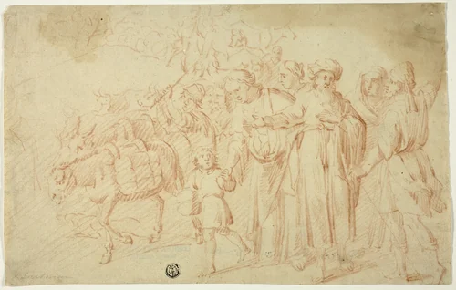 Joseph and His Brothers in Egypt by Pieter Pietersez. Lasman, drawing, 1600-1649