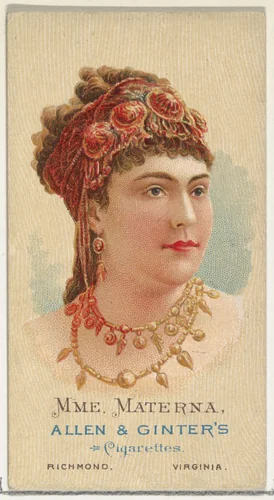 Mme. Materna, from World's Beauties, Series 2 (N27) for Allen & Ginter Cigarettes by Allen & Ginter, print, 1888