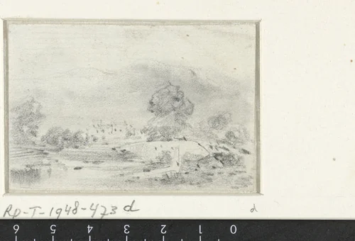 Landschap met brug by Maxime François Antoine Lalanne, drawing, 1837-1886