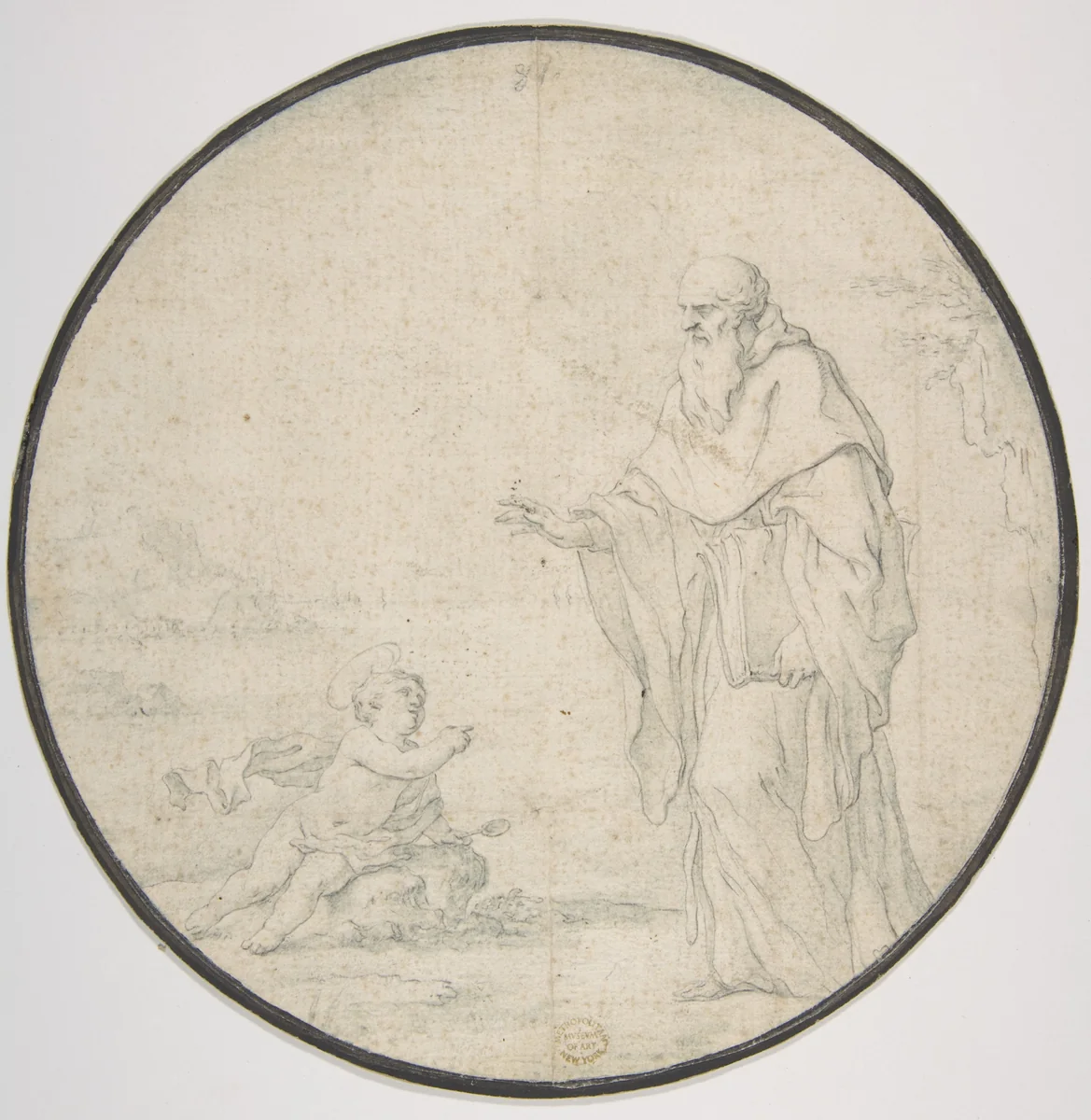 St. Augustine and the Child on the Seashore by Andrea Pozzo, drawing, 1642-1709