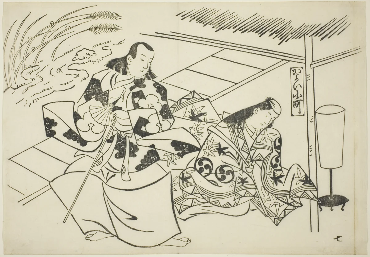 Courting Komachi (Kayoi Komachi), from the series Famous Scenes from Japanese Puppet Plays (Yamato irotake) by Okumura Masanobu (奥村政信), print, 1700-1711