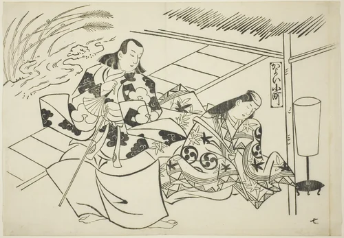 Courting Komachi (Kayoi Komachi), from the series Famous Scenes from Japanese Puppet Plays (Yamato irotake) by Okumura Masanobu (奥村政信), print, 1700-1711