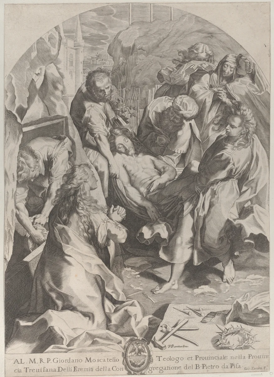 The Entombment by Giovanni Temini, print, 1617-1627