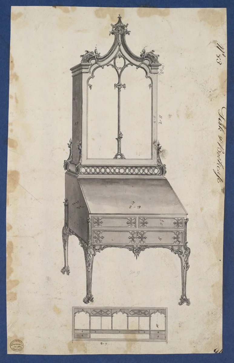 Desk and Bookcase, from Chippendale Drawings, Vol. II by Thomas Chippendale, drawing, 1753