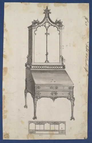 Desk and Bookcase, from Chippendale Drawings, Vol. II by Thomas Chippendale, drawing, 1753