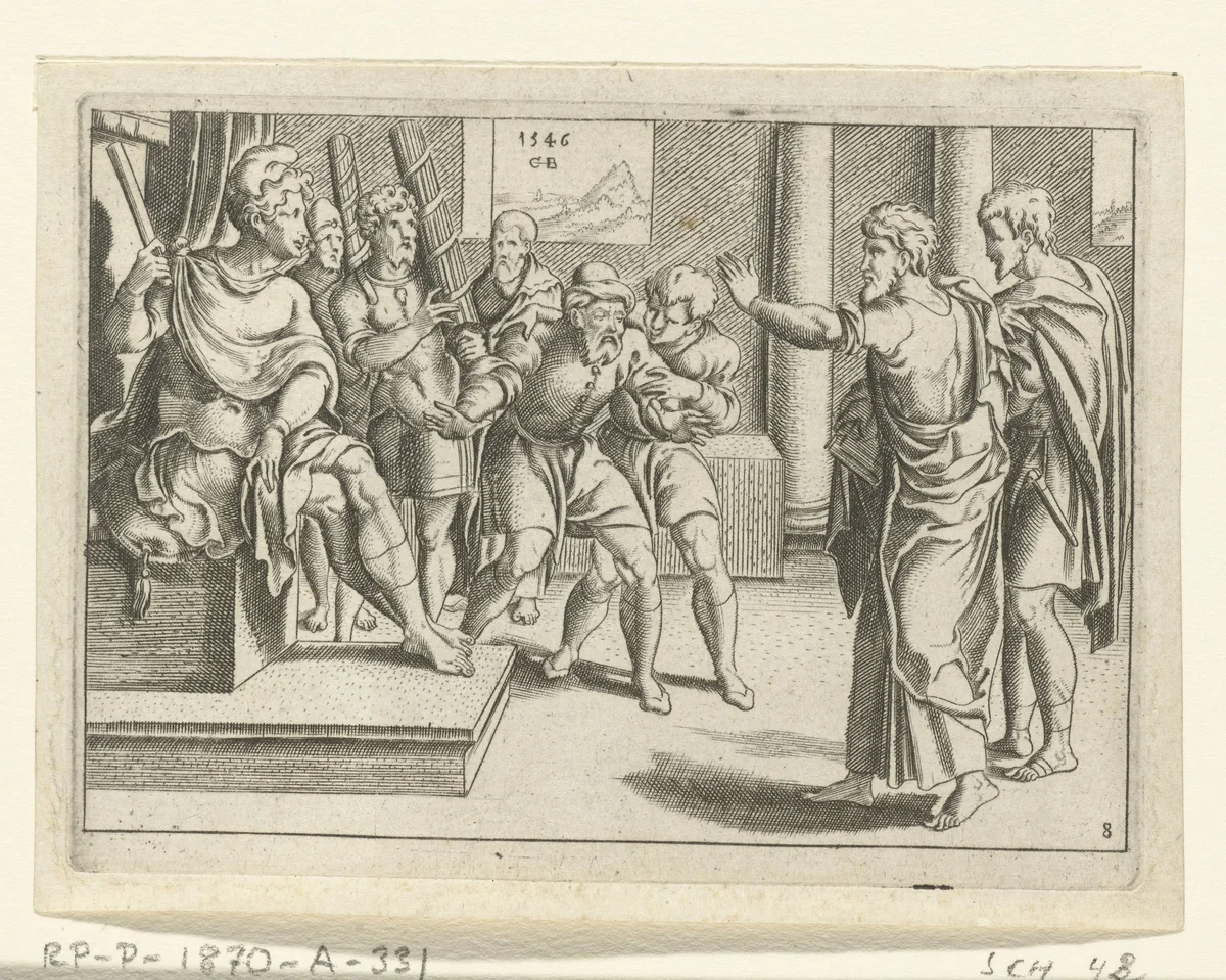 Paulus maakt Elymas blind by Unknown, print, 1546