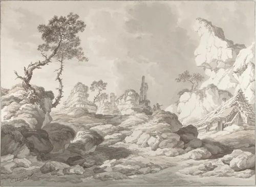 Landscape with a ruin near Mödling by Jakob Matthias Schmutzer, drawing, 1796