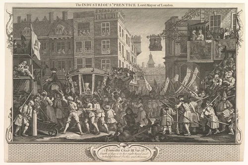 The Industrious 'Prentice Lord Mayor of London (Industry and Idleness, plate12) by William Hogarth, print, 1747