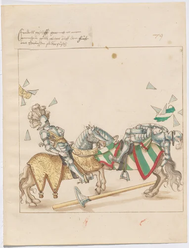 Mock Joust of War with Flying and Exploding Shields by German 16th Century, drawing, 1515
