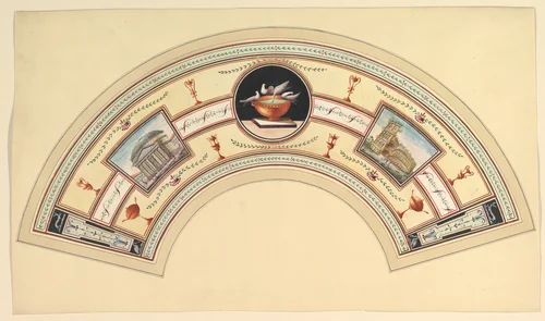 Fan Design with the Pantheon and the Colosseum by anonymous, drawing, 1700-1800