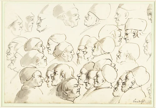 Schetsblad met karikaturen by Gaetano Gandolfi, drawing, 1744-1802