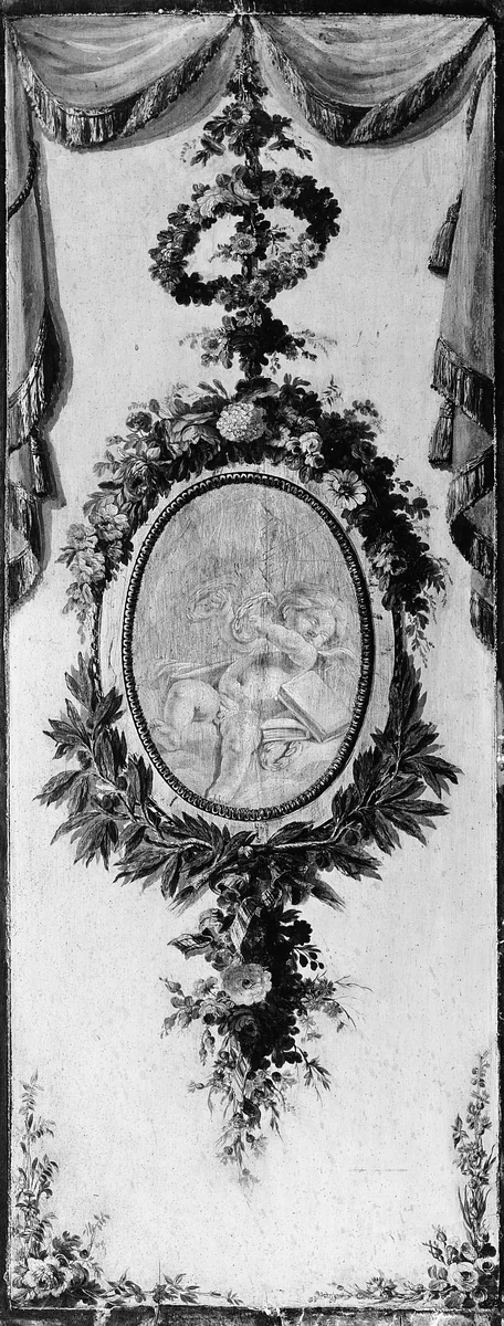 Putto in a medallion surrounded by a garland by French Painter, other, 1700-1799