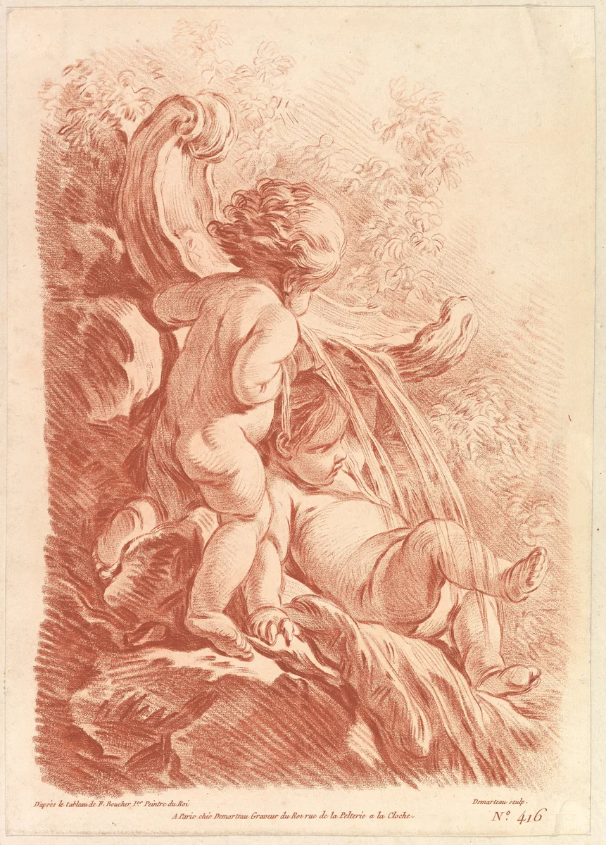 Fountain with Two Cupids by Gilles Demarteau, print, 1768-1778