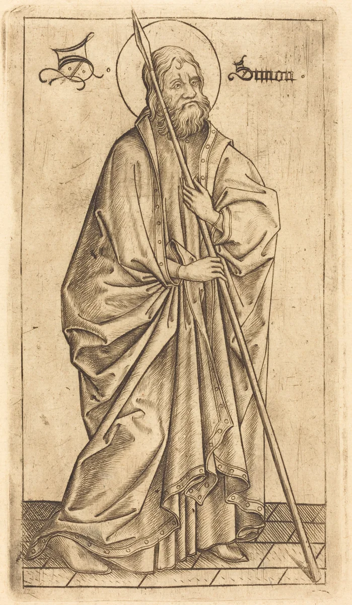 Saint Thomas (?) or Saint Simon (?) by Israhel van Meckenem, print, 1470-1480