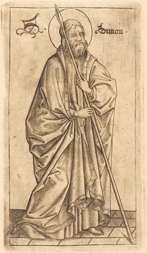 Saint Thomas (?) or Saint Simon (?) by Israhel van Meckenem, print, 1470-1480