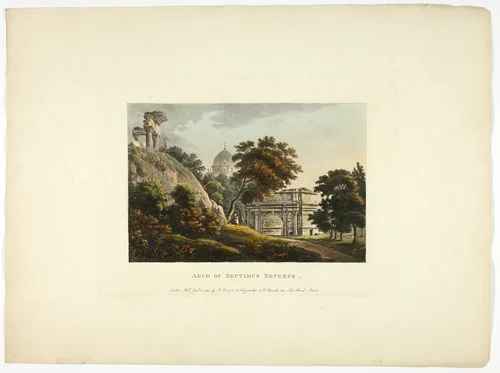 Arch of Septimus Severus, plate four from the Ruins of Rome by M. Dubourg, print, 1897