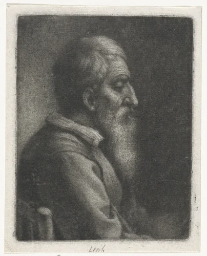 Bebaarde oude man in een stoel by Wallerant Vaillant, print, 1658-1677