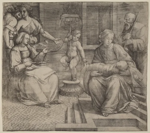 Holy Family with Saint Elizabeth and the Infant Saint John the Baptist by Jacopo Francia, print, 1513