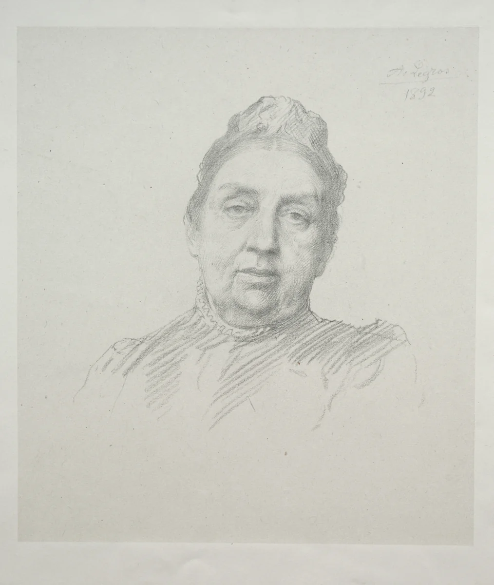 Portrait of Madame Kemp, Front View (3rd Plate) by Alphonse Legros, print, 1892